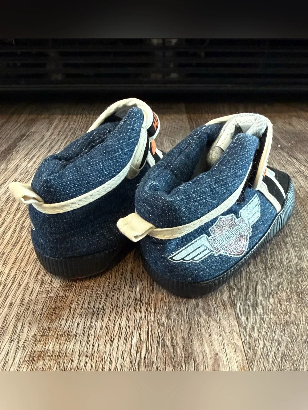Harley Davidson High Top Crib Shoes Licensed Logo Size 2/3 Biker Moto Denim Baby